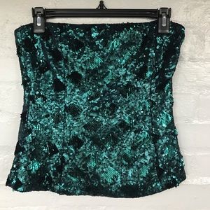 Zara Teal Sequin Strapless Top